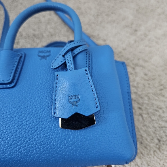 Authentic MCM Blue Leather Mini Bag - Picture 2 of 14